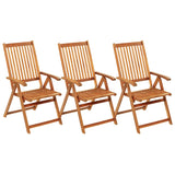 Folding Garden Chairs 3 pcs with Cushions Solid Acacia Wood - Front View