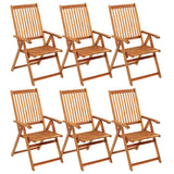 Folding Garden Chairs 6 pcs with Cushions Solid Acacia Wood - Front View