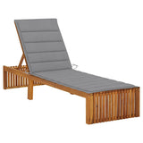 Sun Lounger with Cushion Solid Acacia Wood