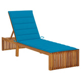 Sun Lounger with Cushion Solid Acacia Wood