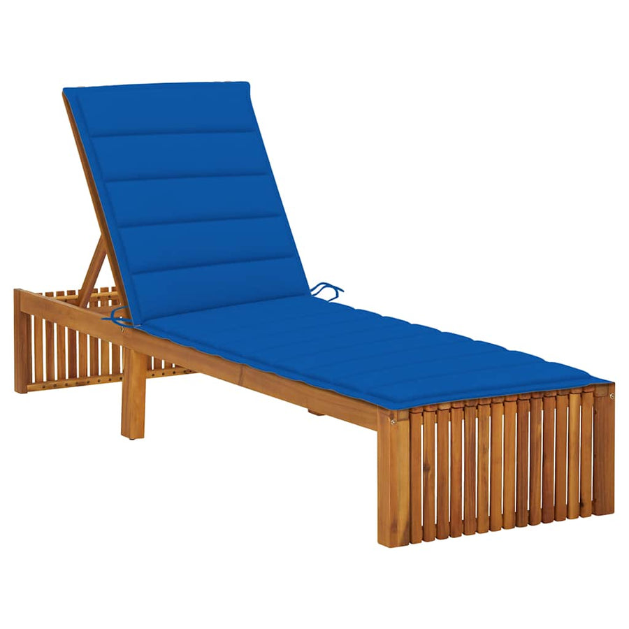 Sun Lounger with Cushion Solid Acacia Wood