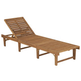 Folding Sun Lounger with Cushion Solid Acacia Wood - Front View