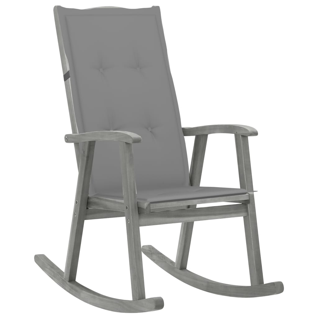 Rocking Chair with Cushions Grey Solid Acacia Wood