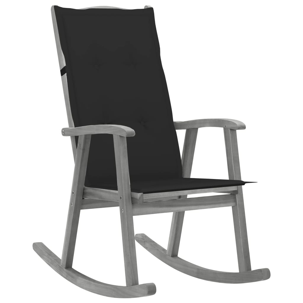 Rocking Chair with Cushions Grey Solid Acacia Wood