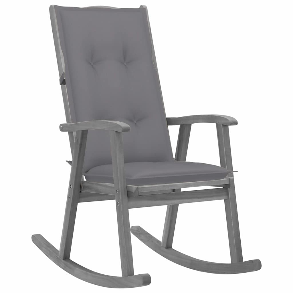 Rocking Chair with Cushions Grey Solid Acacia Wood