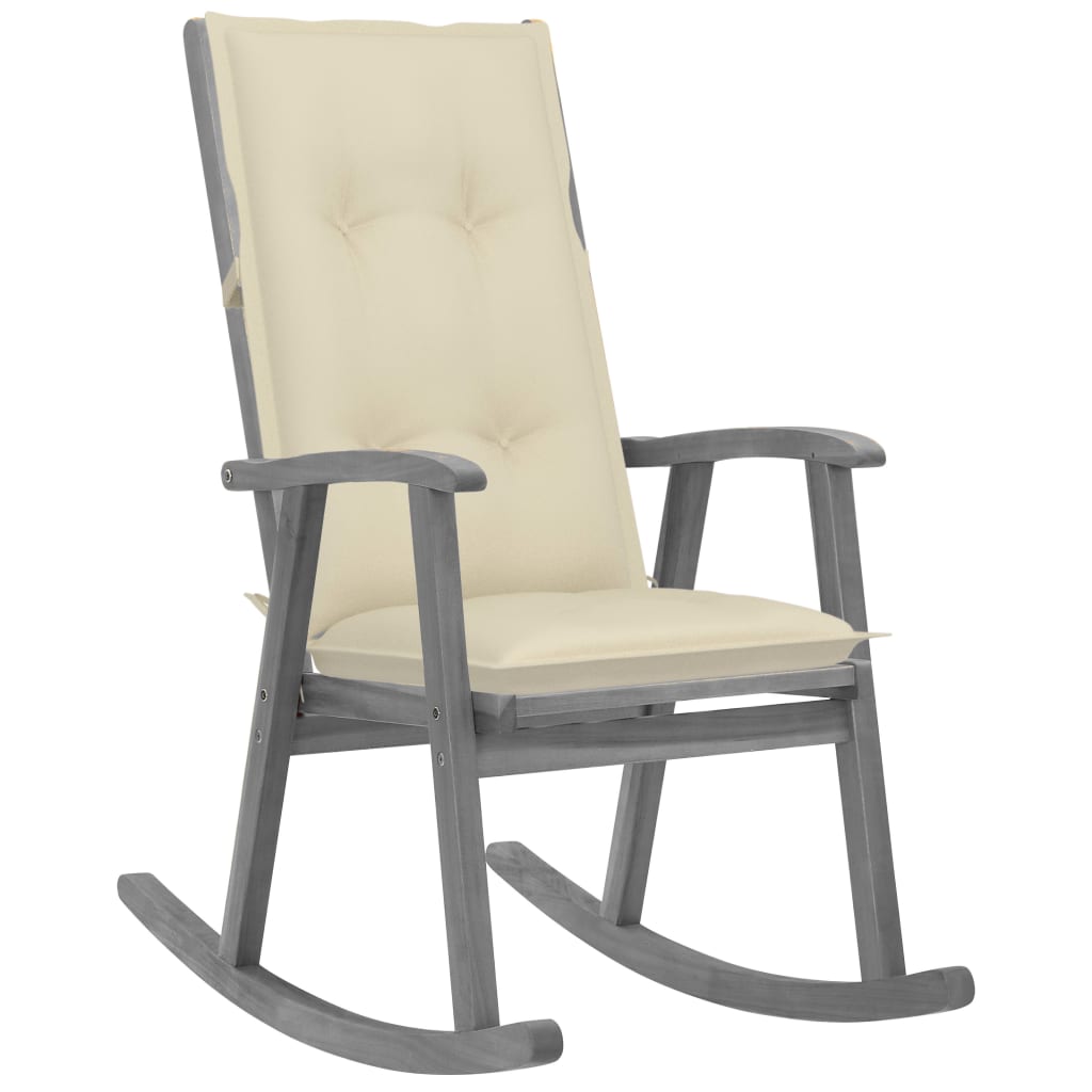 Rocking Chair with Cushions Grey Solid Acacia Wood