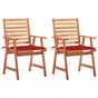 Outdoor Dining Chairs 2 pcs with Cushions Solid Acacia Wood
