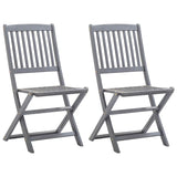 Folding Outdoor Chairs 2 pcs with Cushions Solid Acacia Wood - Front View