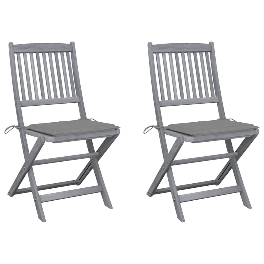 Folding Chairs 2 pcs with Cushions Solid Acacia Wood