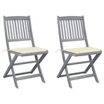 Folding Chairs 2 pcs with Cushions Solid Acacia Wood