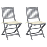 Folding Outdoor Chairs 2 pcs with Cushions Solid Acacia Wood