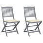 Folding Chairs 2 pcs with Cushions Solid Acacia Wood