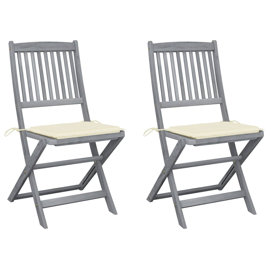 Folding Chairs 2 pcs with Cushions Solid Acacia Wood
