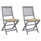 Folding Chairs 2 pcs with Cushions Solid Acacia Wood