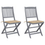Folding Chairs 2 pcs with Cushions Solid Acacia Wood