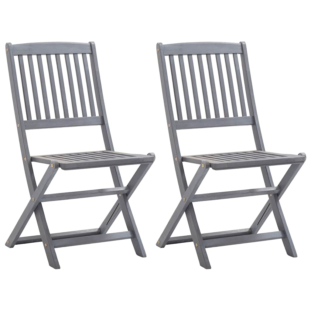 Folding Chairs 2 pcs with Cushions Solid Acacia Wood