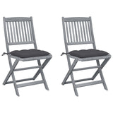 Folding Outdoor Chairs 2 pcs with Cushions Solid Acacia Wood