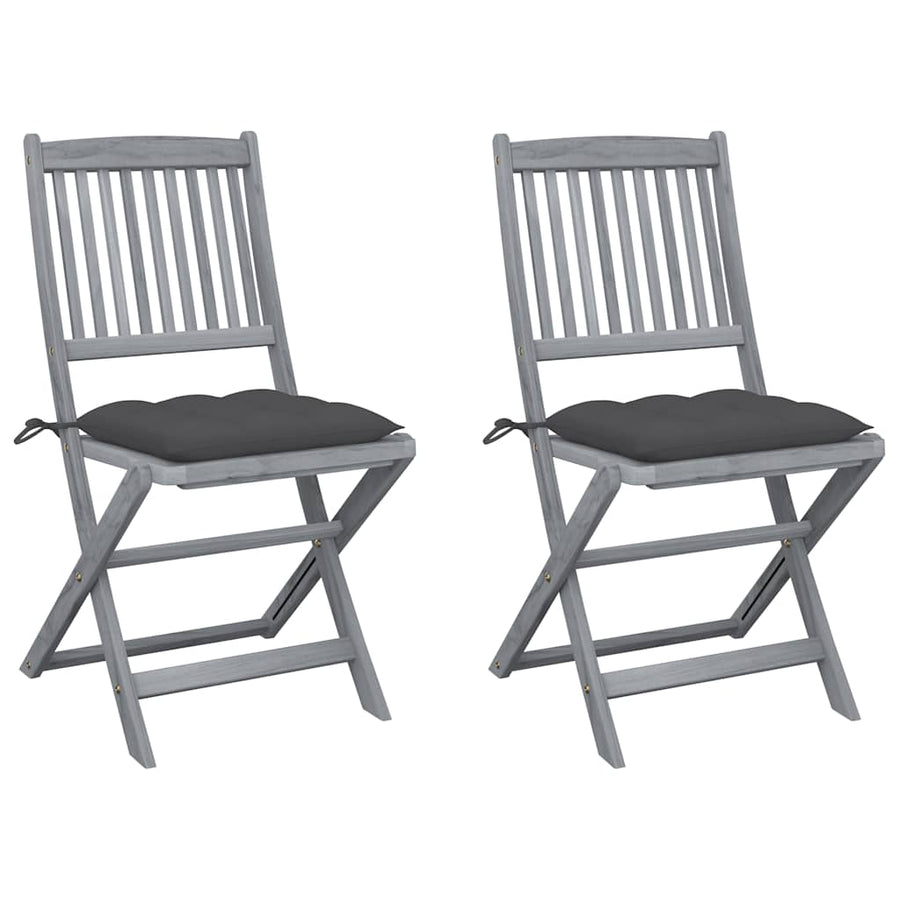 Folding Chairs 2 pcs with Cushions Solid Acacia Wood