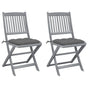 Folding Chairs 2 pcs with Cushions Solid Acacia Wood
