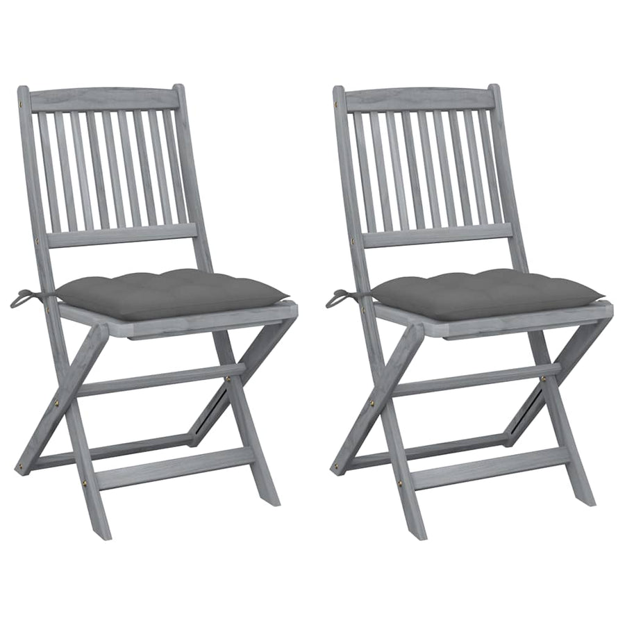 Folding Chairs 2 pcs with Cushions Solid Acacia Wood
