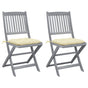 Folding Chairs 2 pcs with Cushions Solid Acacia Wood