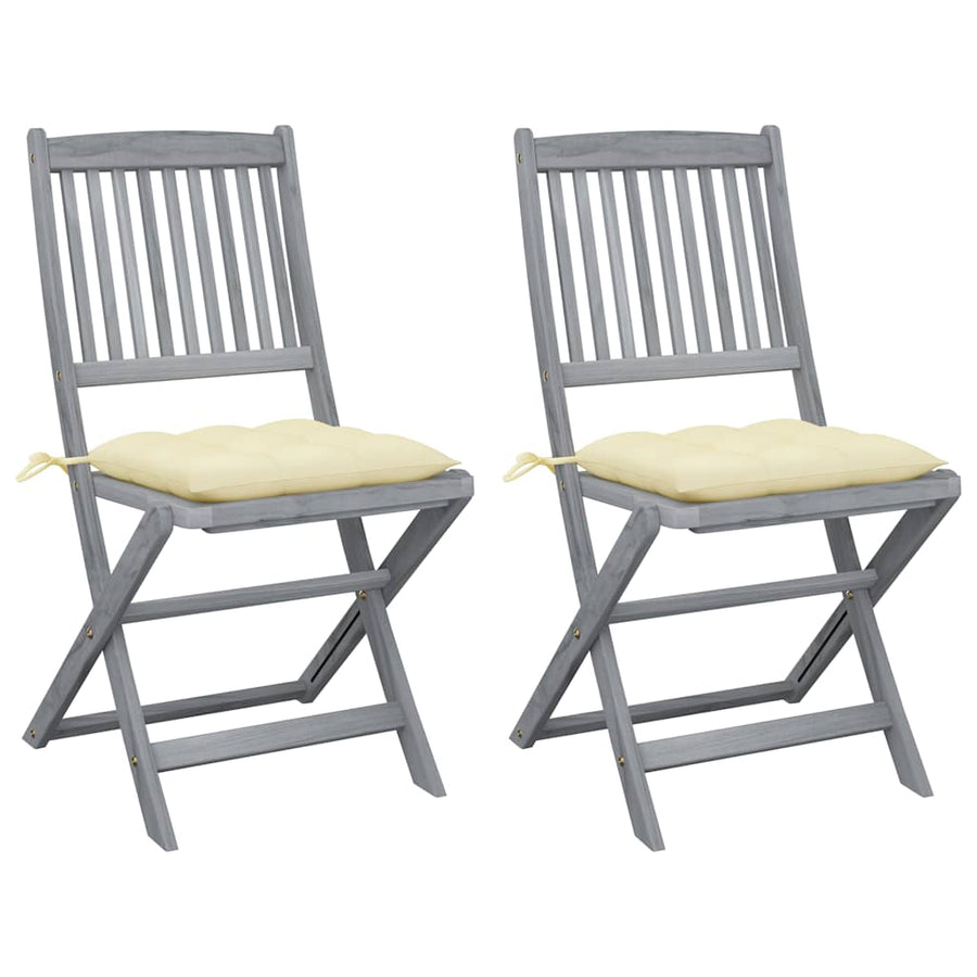 Folding Chairs 2 pcs with Cushions Solid Acacia Wood