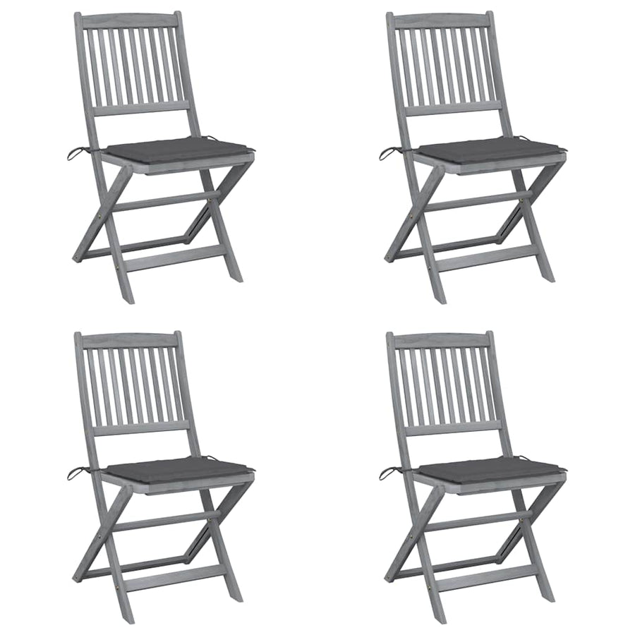 Folding Chairs 4 pcs with Cushions Solid Acacia Wood