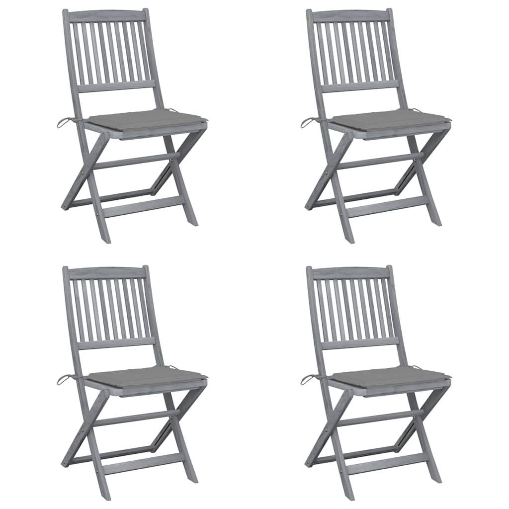 Folding Outdoor Chairs 4 pcs with Cushions Solid Acacia Wood