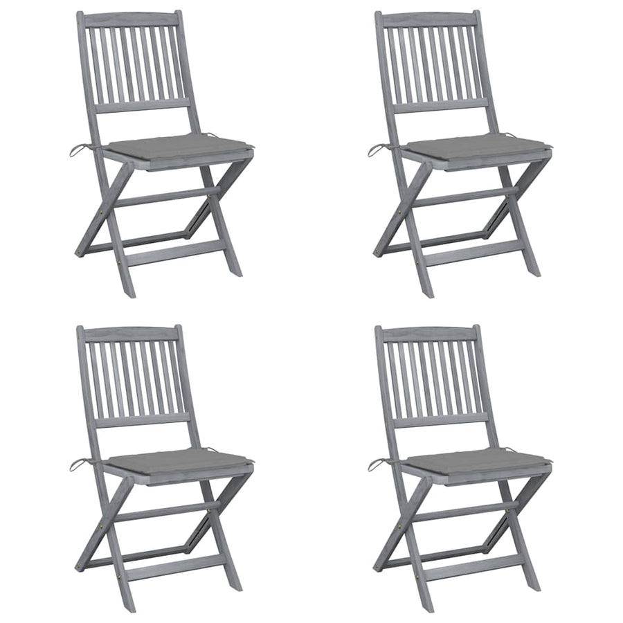 Folding Chairs 4 pcs with Cushions Solid Acacia Wood