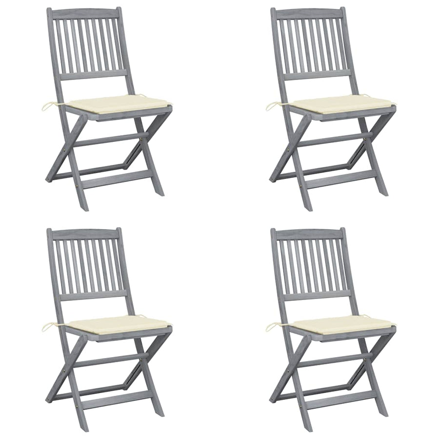 Folding Chairs 4 pcs with Cushions Solid Acacia Wood