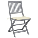 Folding Outdoor Chairs 4 pcs with Cushions Solid Acacia Wood - Front View