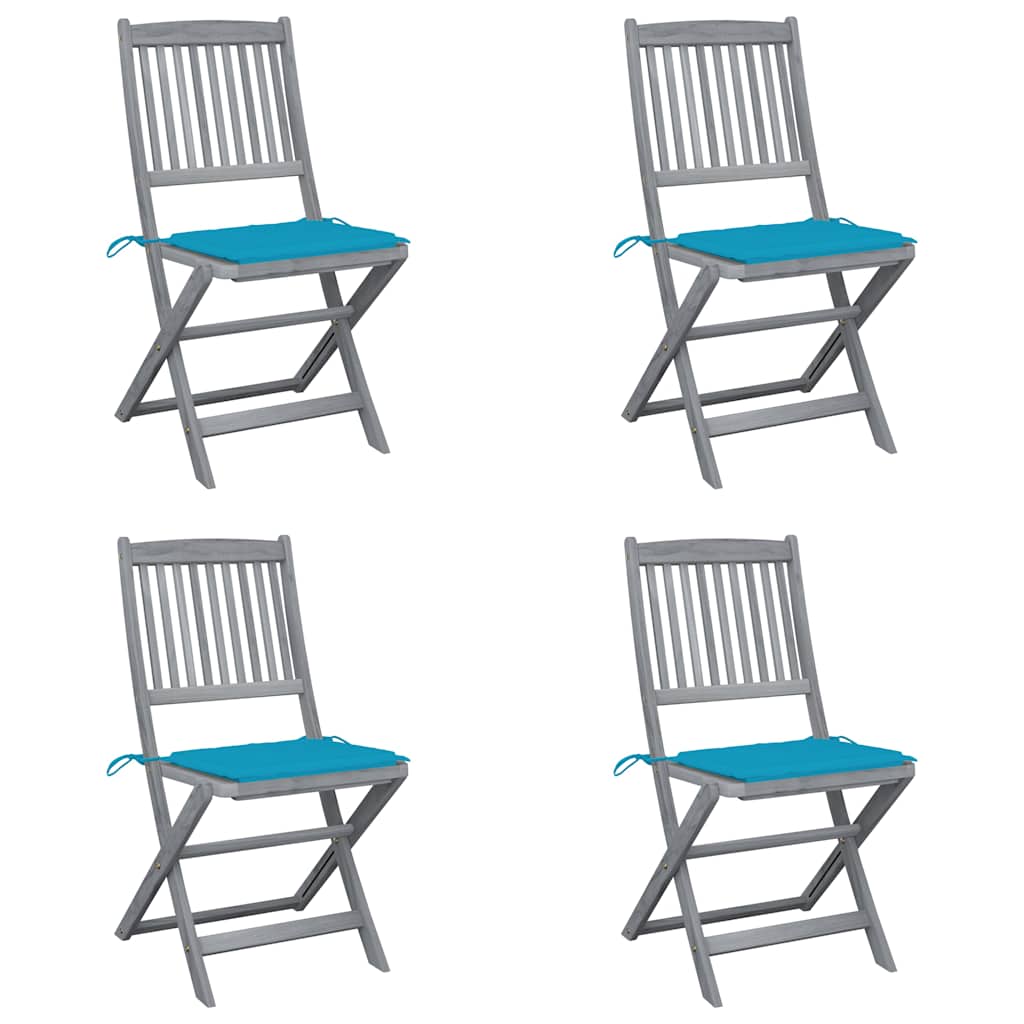 Folding Chairs 4 pcs with Cushions Solid Acacia Wood