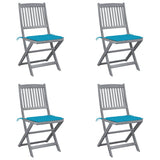Folding Chairs 4 pcs with Cushions Solid Acacia Wood