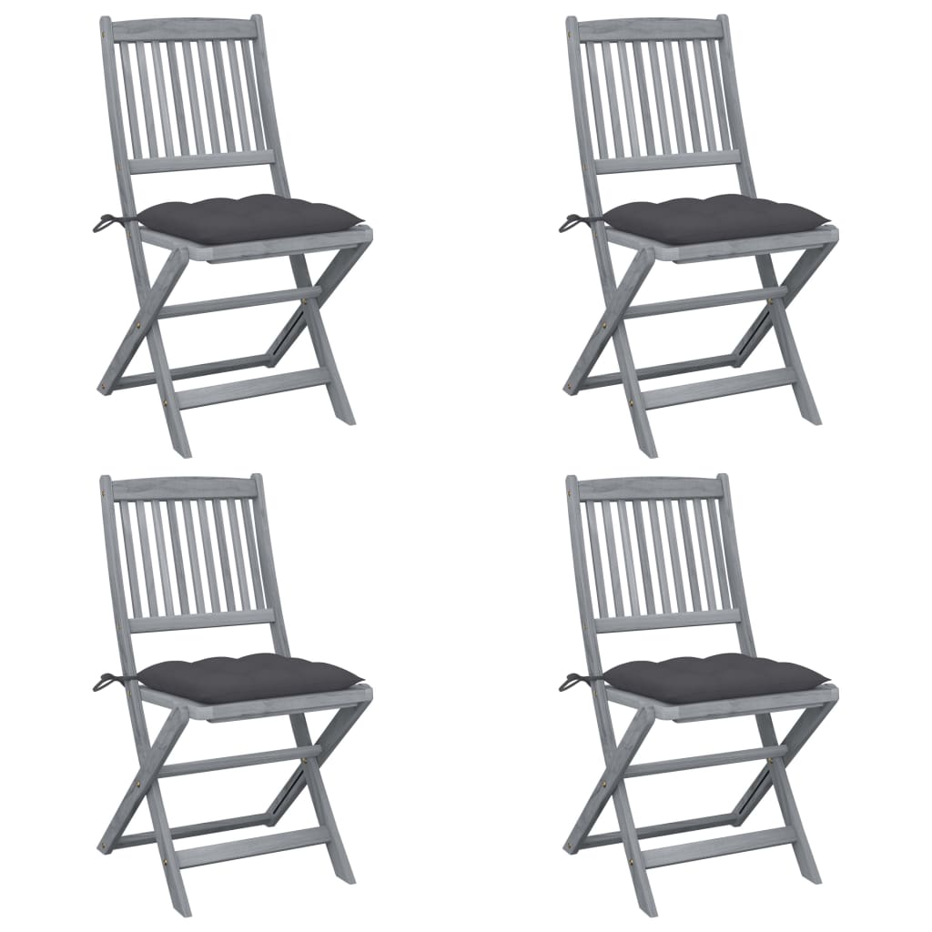 Folding Outdoor Chairs 4 pcs with Cushions Solid Acacia Wood