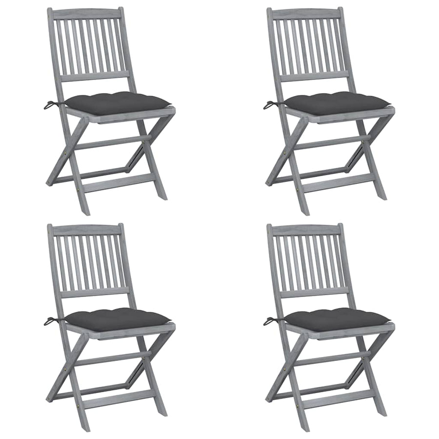 Folding Chairs 4 pcs with Cushions Solid Acacia Wood