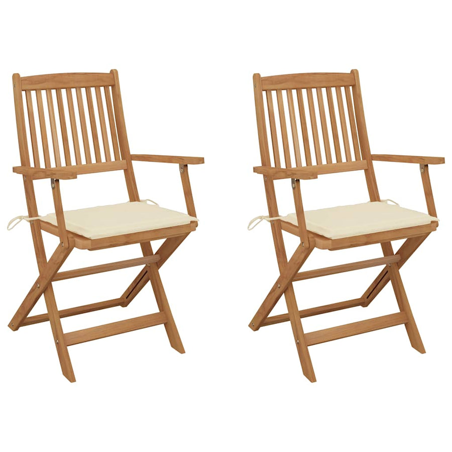 Folding Chairs 2 pcs with Cushions Solid Acacia Wood