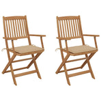 Folding Chairs 2 pcs with Cushions Solid Acacia Wood