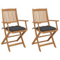 Folding Chairs 2 pcs with Cushions Solid Acacia Wood