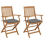 Folding Chairs 2 pcs with Cushions Solid Acacia Wood