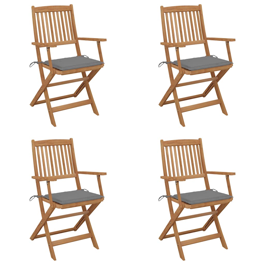 Folding Garden Chairs 4 pcs with Cushions Solid Wood Acacia
