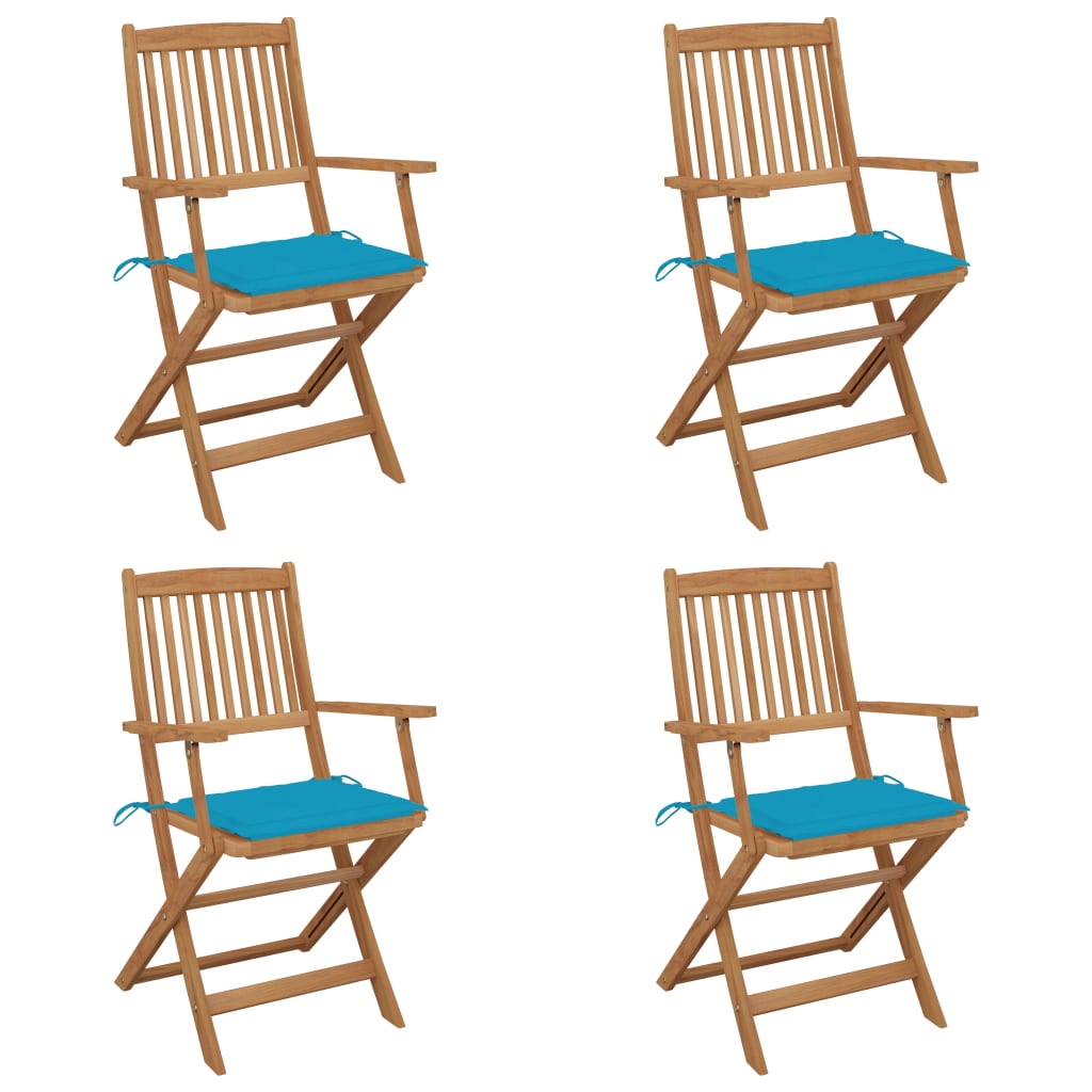 Folding Chairs 4 pcs with Cushions Solid Acacia Wood