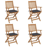 Folding Garden Chairs 4 pcs with Cushions Solid Wood Acacia