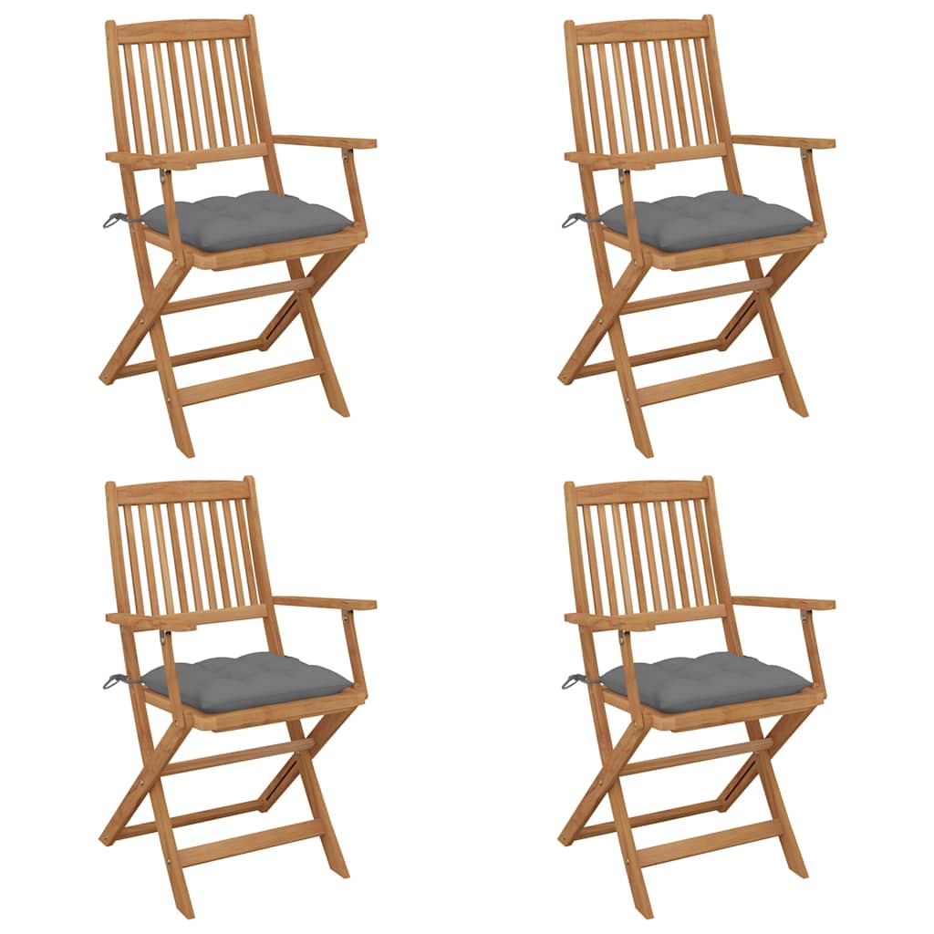 Folding Chairs 4 pcs with Cushions Solid Acacia Wood