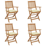 Folding Chairs 4 pcs with Cushions Solid Acacia Wood