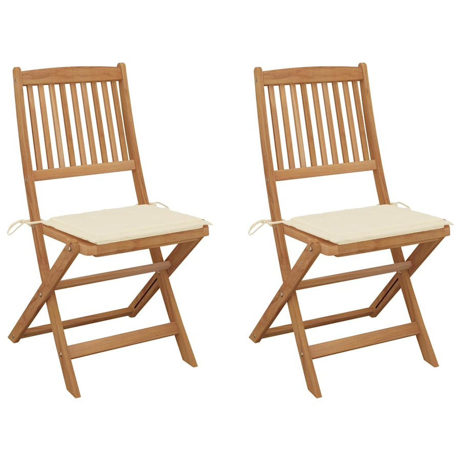 Folding Chairs 2 pcs with Cushions Solid Acacia Wood