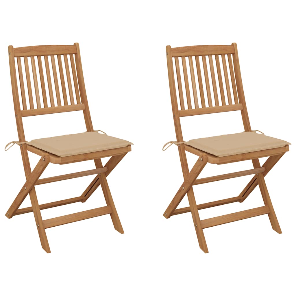 Folding Garden Chairs 2 pcs with Cushions Solid Wood Acacia
