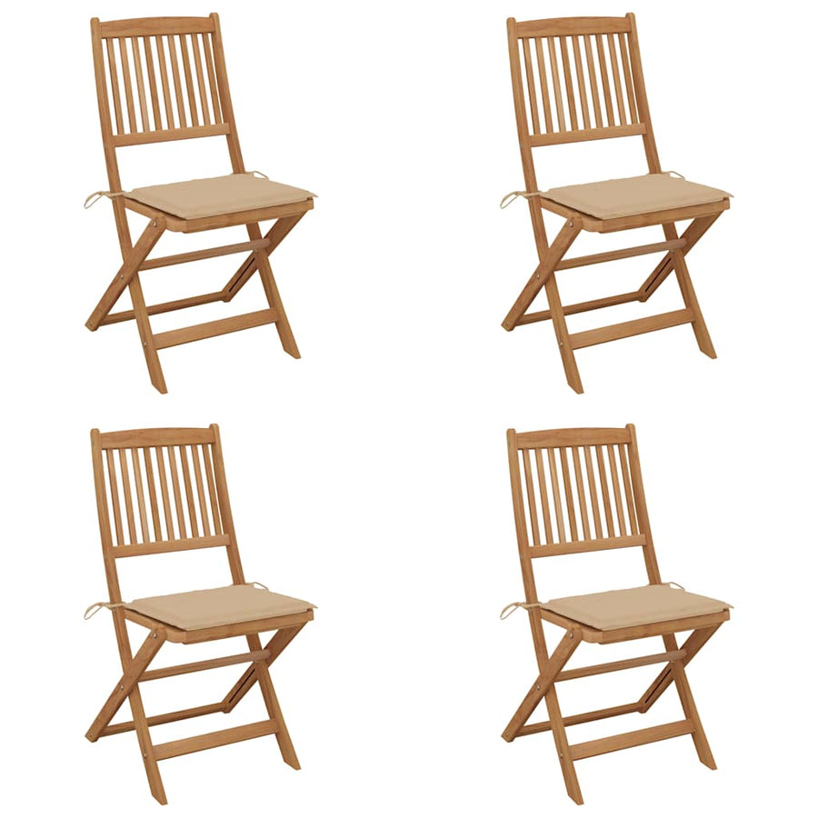 Folding Chairs 4 pcs with Cushions Solid Acacia Wood