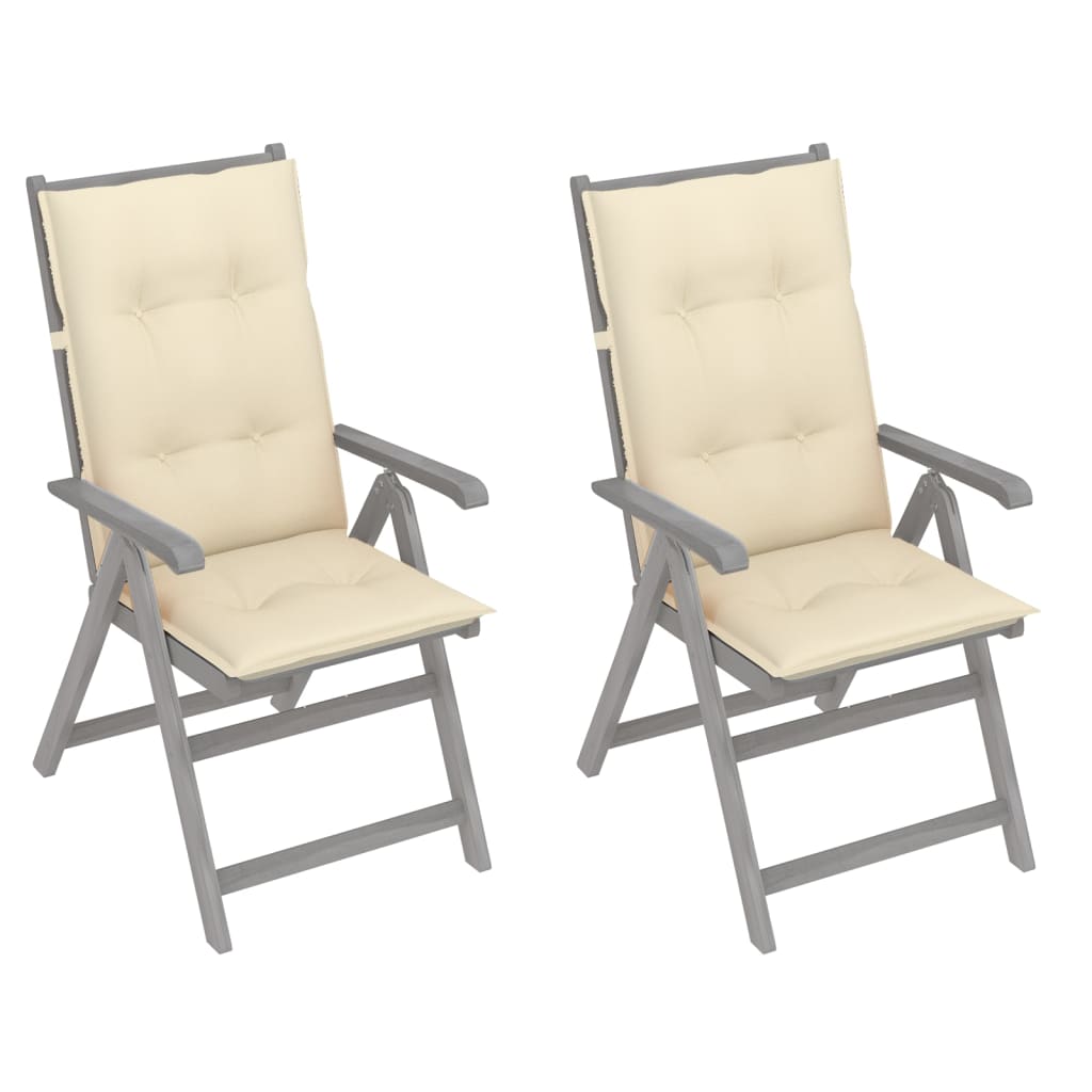 Garden Reclining Chairs 2 pcs with Cushions Solid Acacia Wood