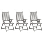 Garden Reclining Chairs 3 pcs with Cushions Solid Acacia Wood