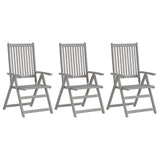 Garden Reclining Chairs 3 pcs with Cushions Solid Acacia Wood - Front View